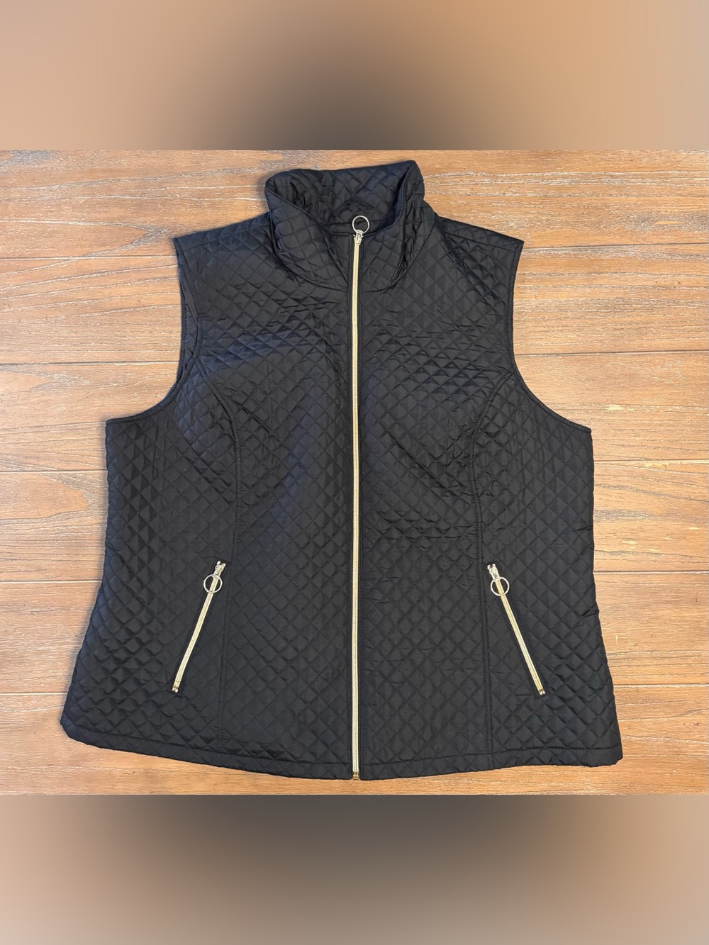 Black Rivet Black Quilted Vest with Zipper Front